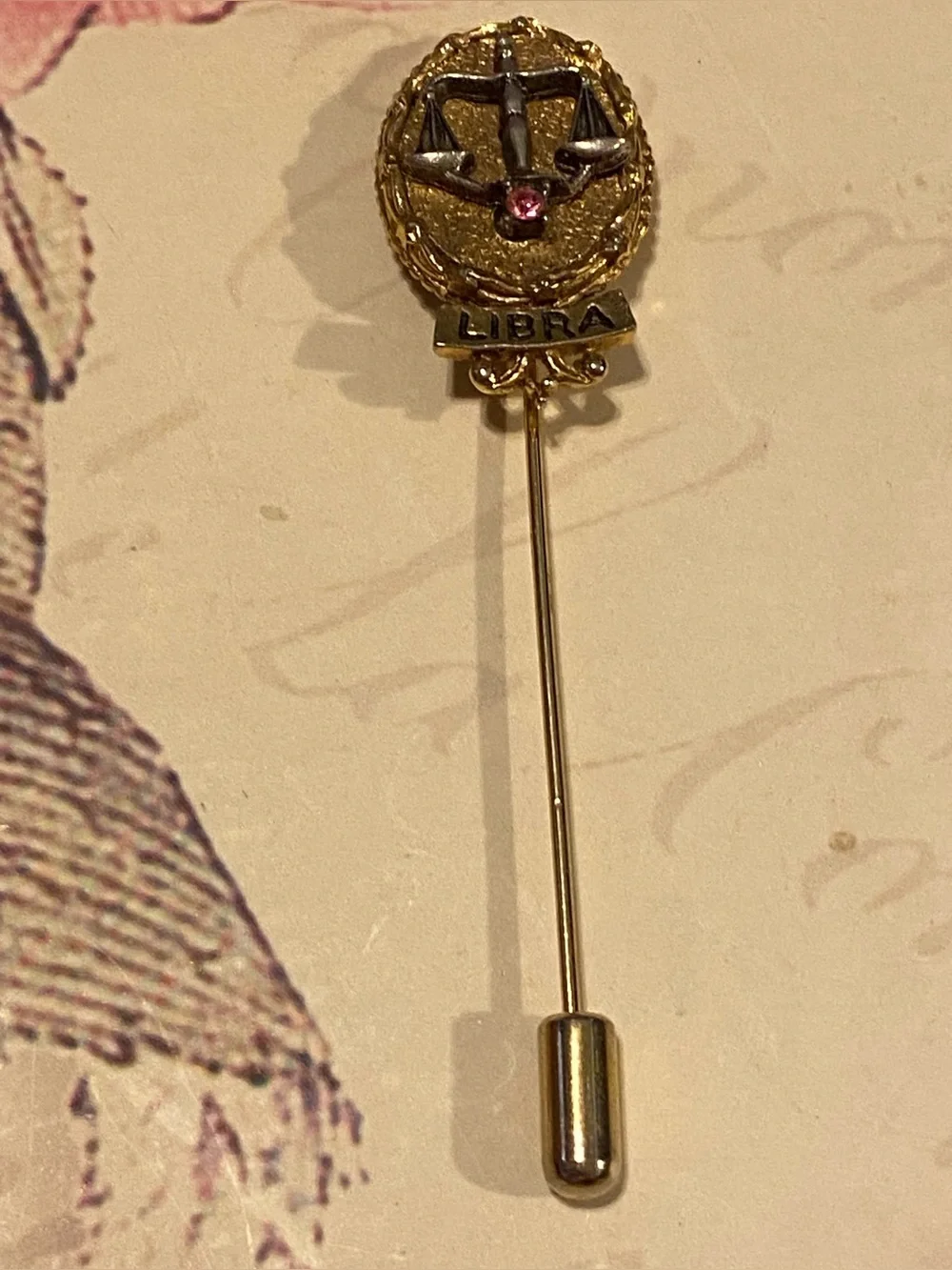 Vintage Signed ART Libra Zodiac Stick Pin Mid-Century Costume Jewelry